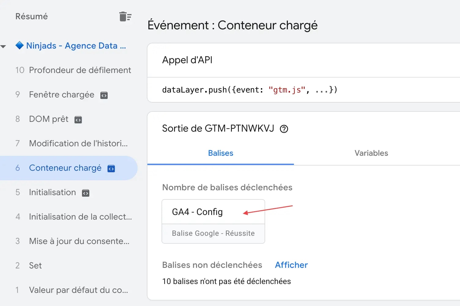 balise ga' declenchée