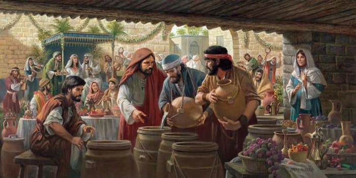 Christ instructing the servants at the wedding feast. The First Miracle, painting by James Seward