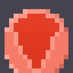 A pixel art drawing of a bright pink and red fungus shaped like a small, open cup