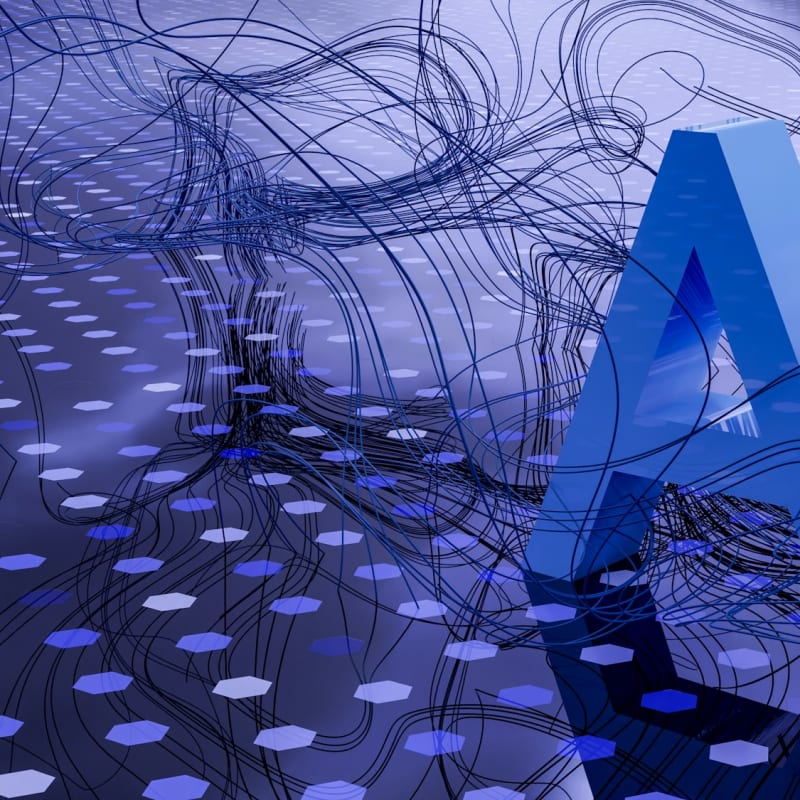 A three-dimensional rendering of the letters AI