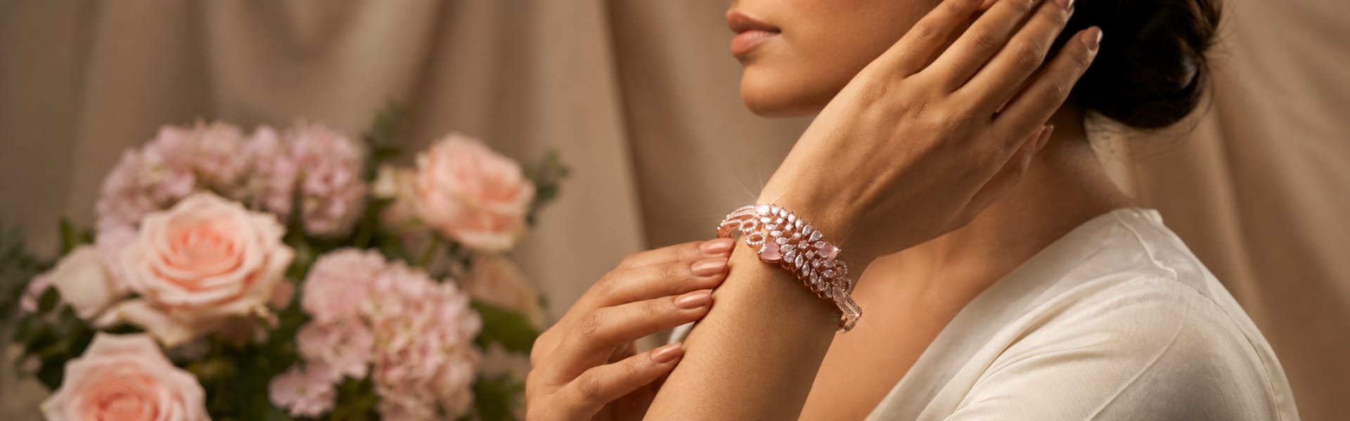 Rose Gold Pink Crystal AD Designer Bangle