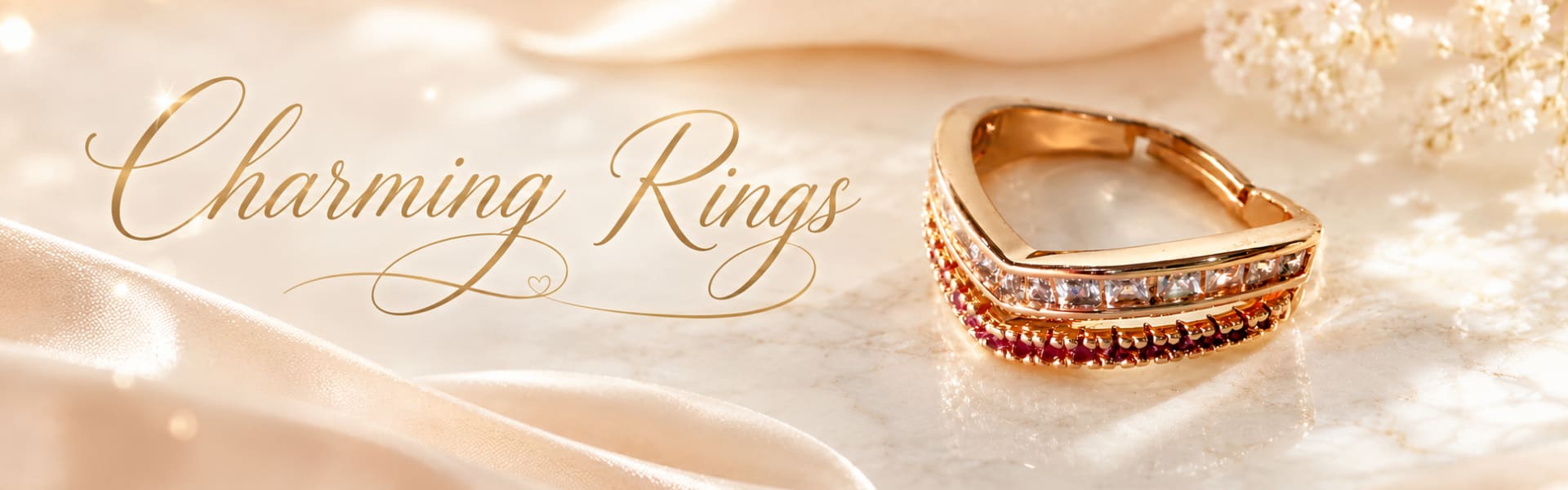 Ruby Pink & American Diamond V-Shape Adjustable Ring