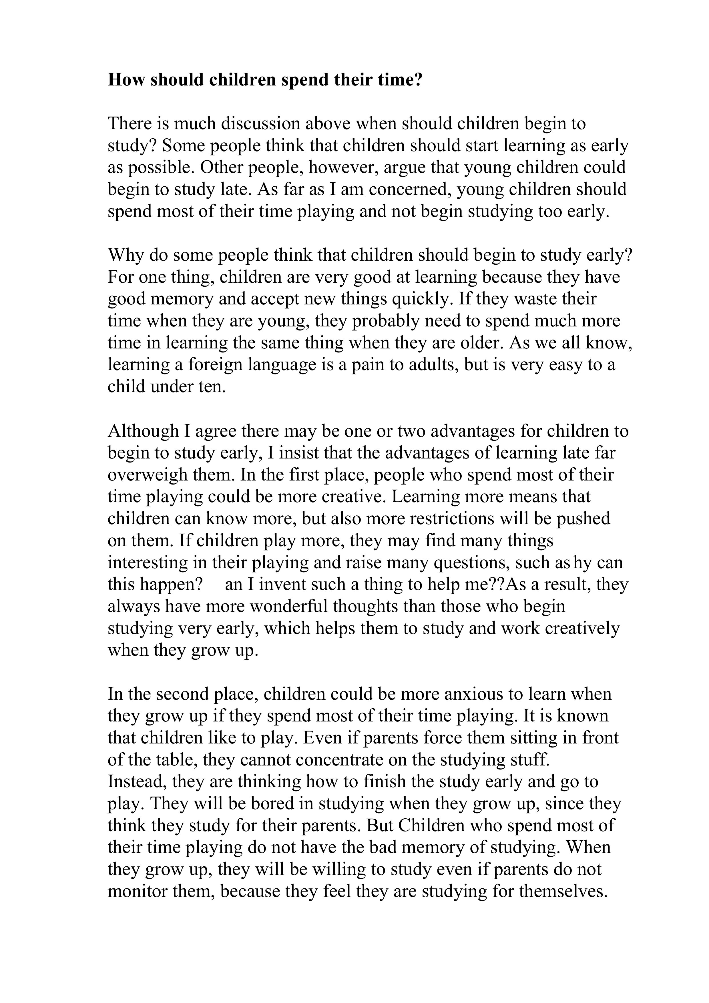 How should children spend their tim1