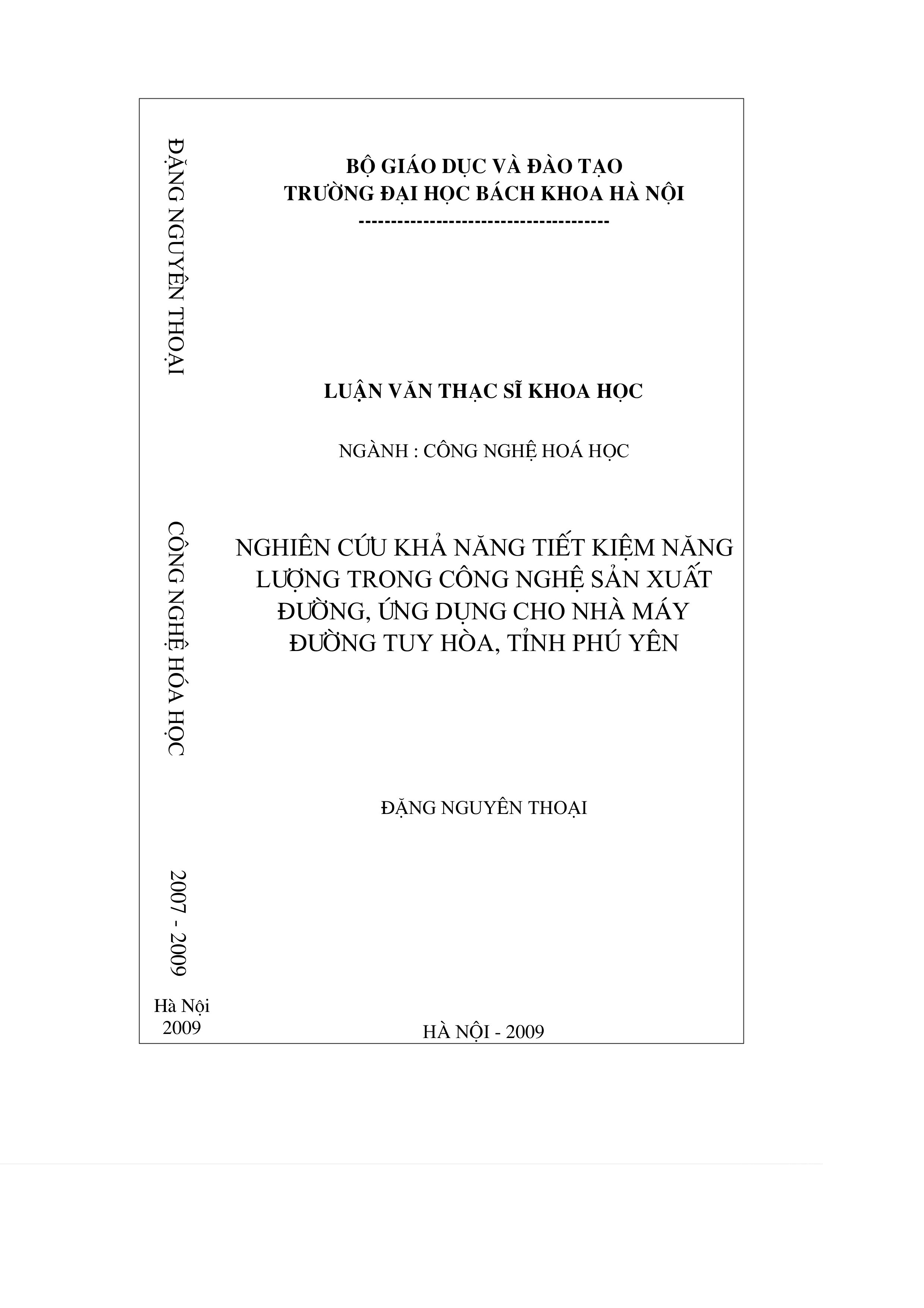 Nghiên cứu khả năng tiết kiệm năng lượng trong công nghệ sản xuất đường, ứng dụng cho nhà máy đường Tuy Hoà, tỉnh Phú Yên