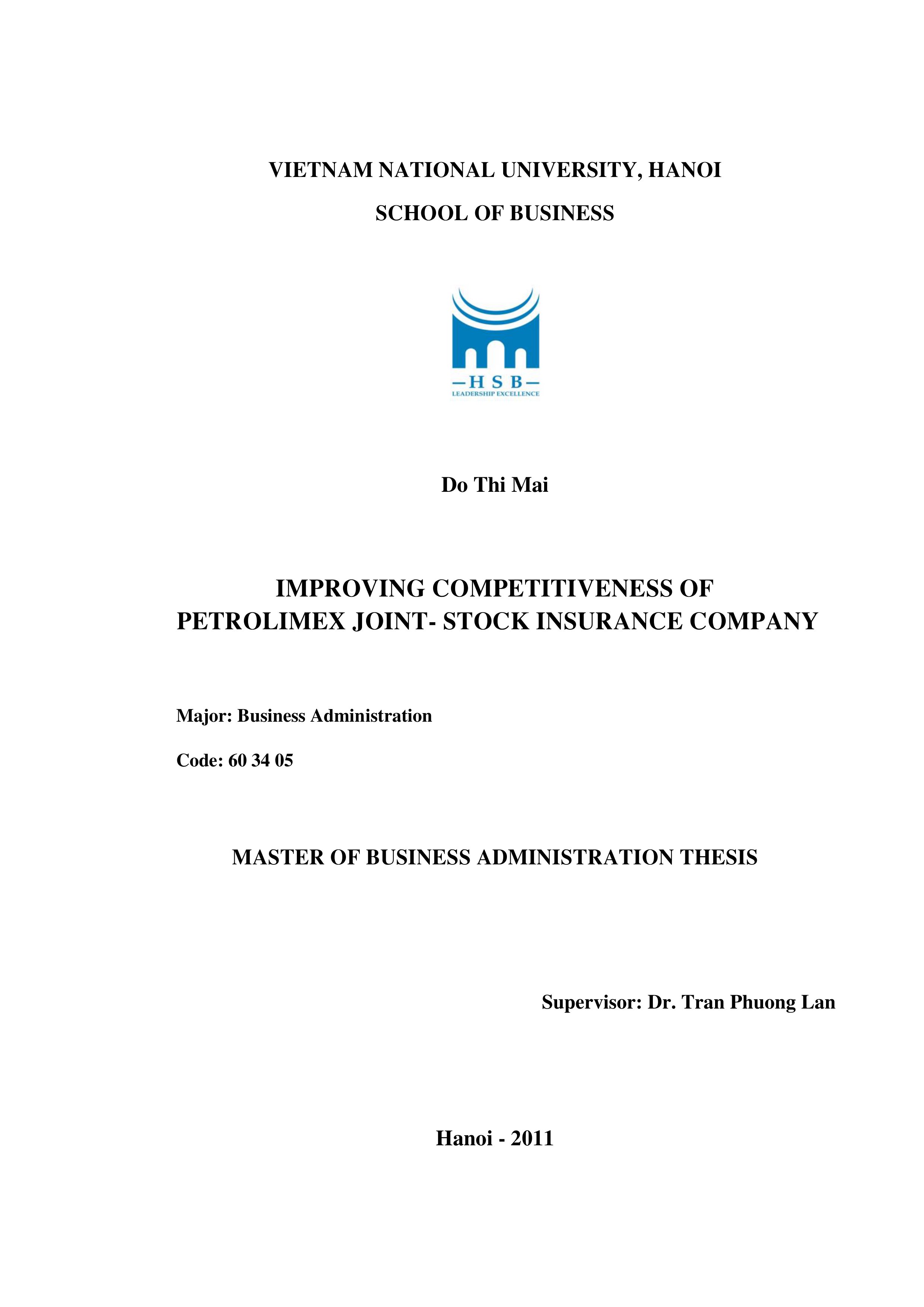 LUẬN văn THẠC sĩ improving competitiveness of petrolimex joint stock insurance company