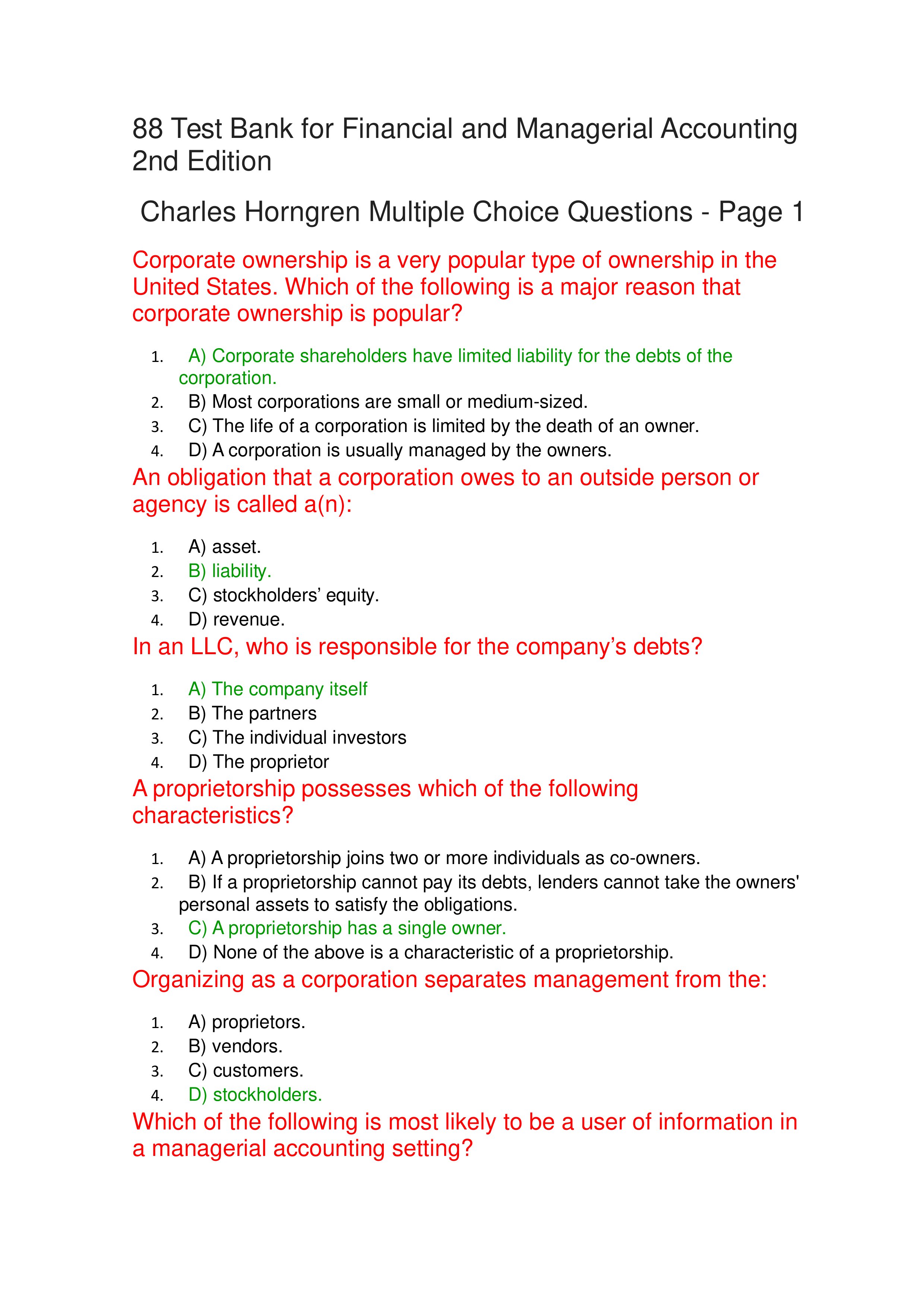 88 test bank for financial and managerial accounting 2nd edition