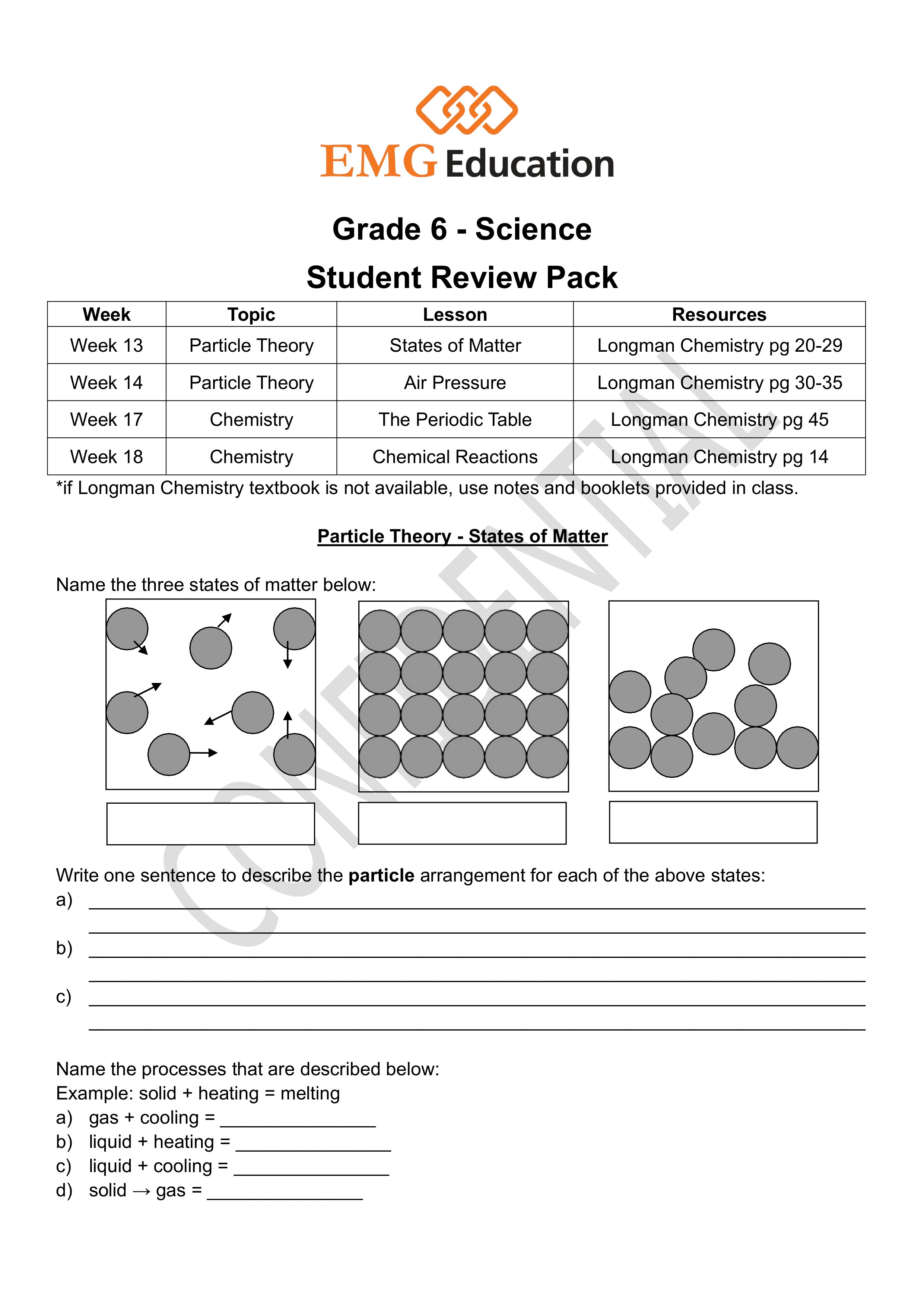 grade 6 science student review pack