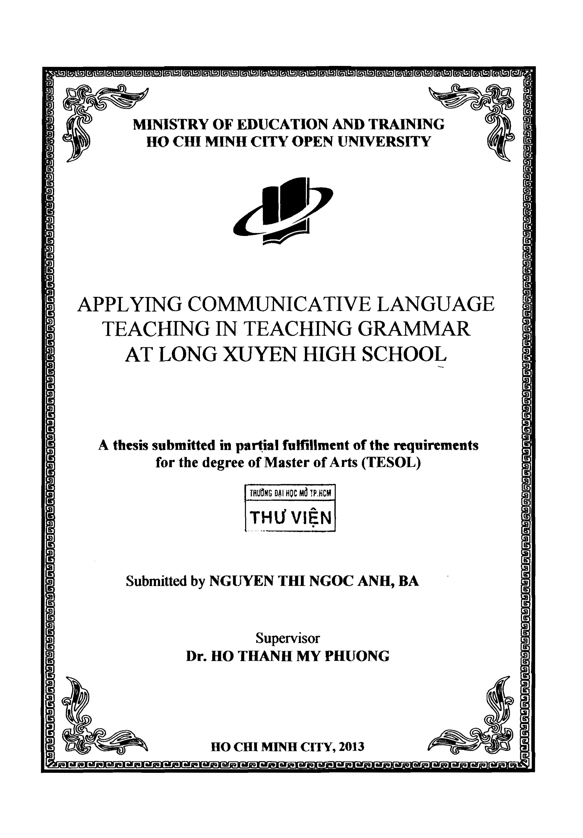 Applying communicative language teaching in teaching grammar at long xuyen high school
