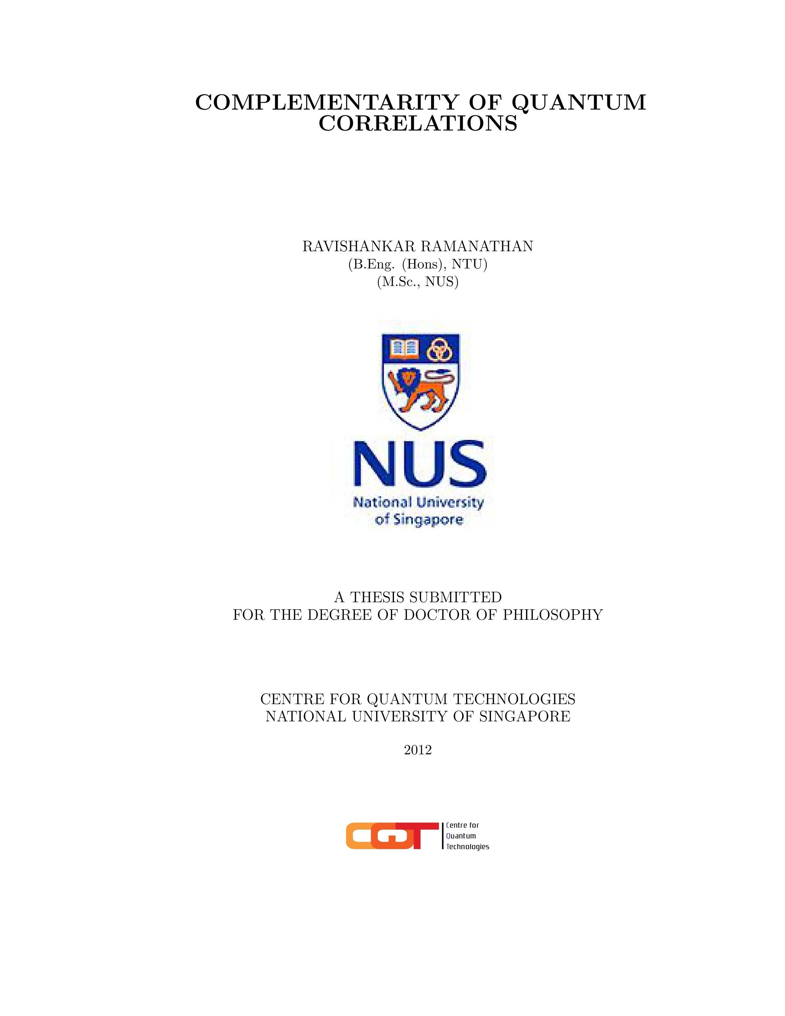 Complementarity of quantum correlations