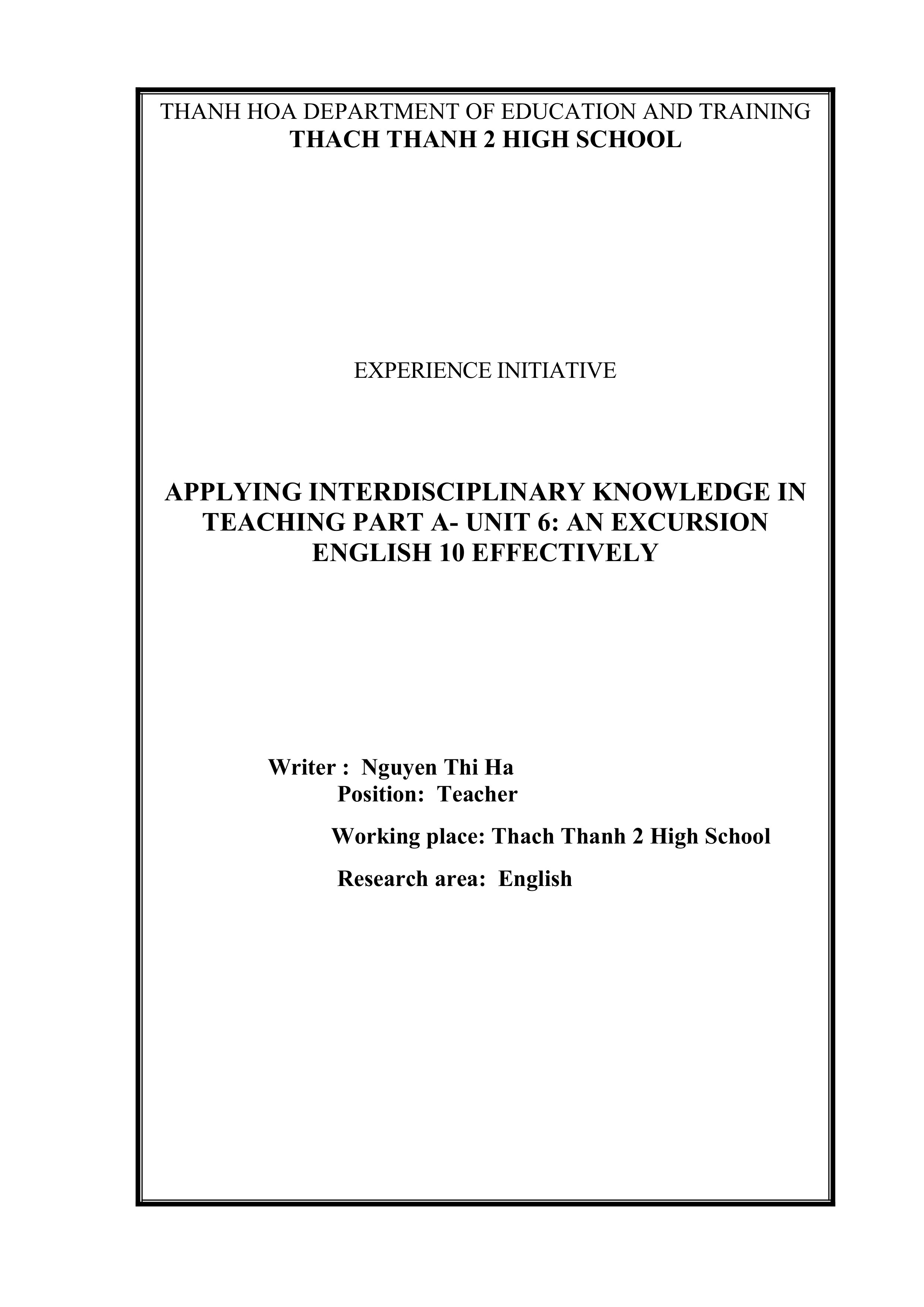 Skkn applying interdisciplinary knowledge in teaching part a reading unit 6 an excursion english
