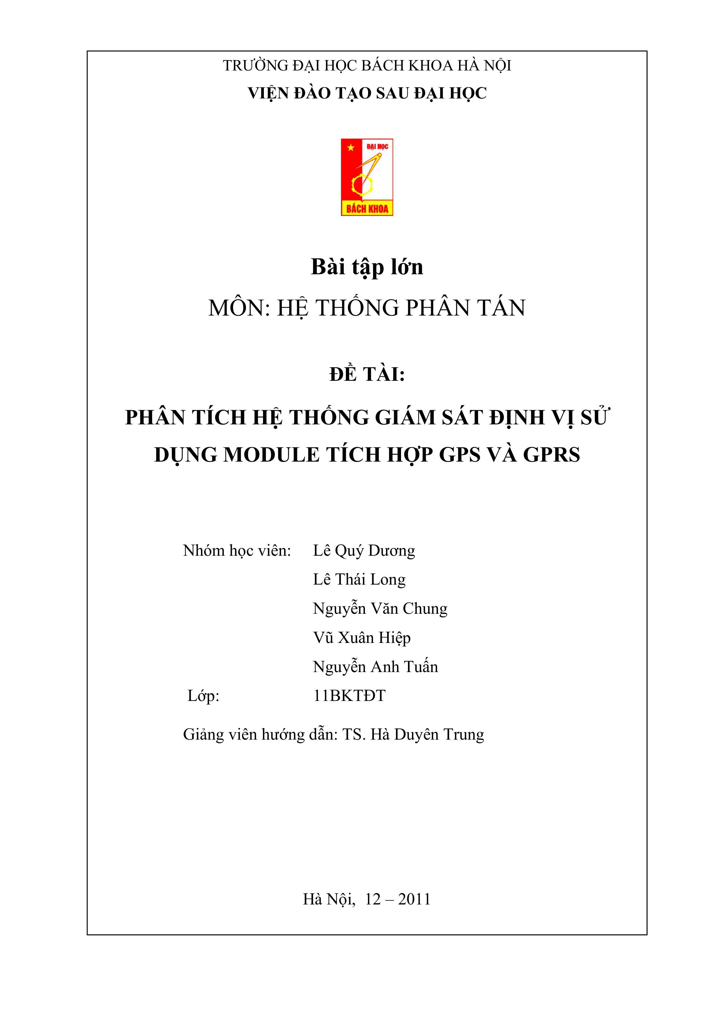 PHÂN TÍCH HỆ THỐNG GIÁM SÁT ĐỊNH VỊ SỬ DỤNG MODULE TÍCH HỢP GPS VÀ GPRS