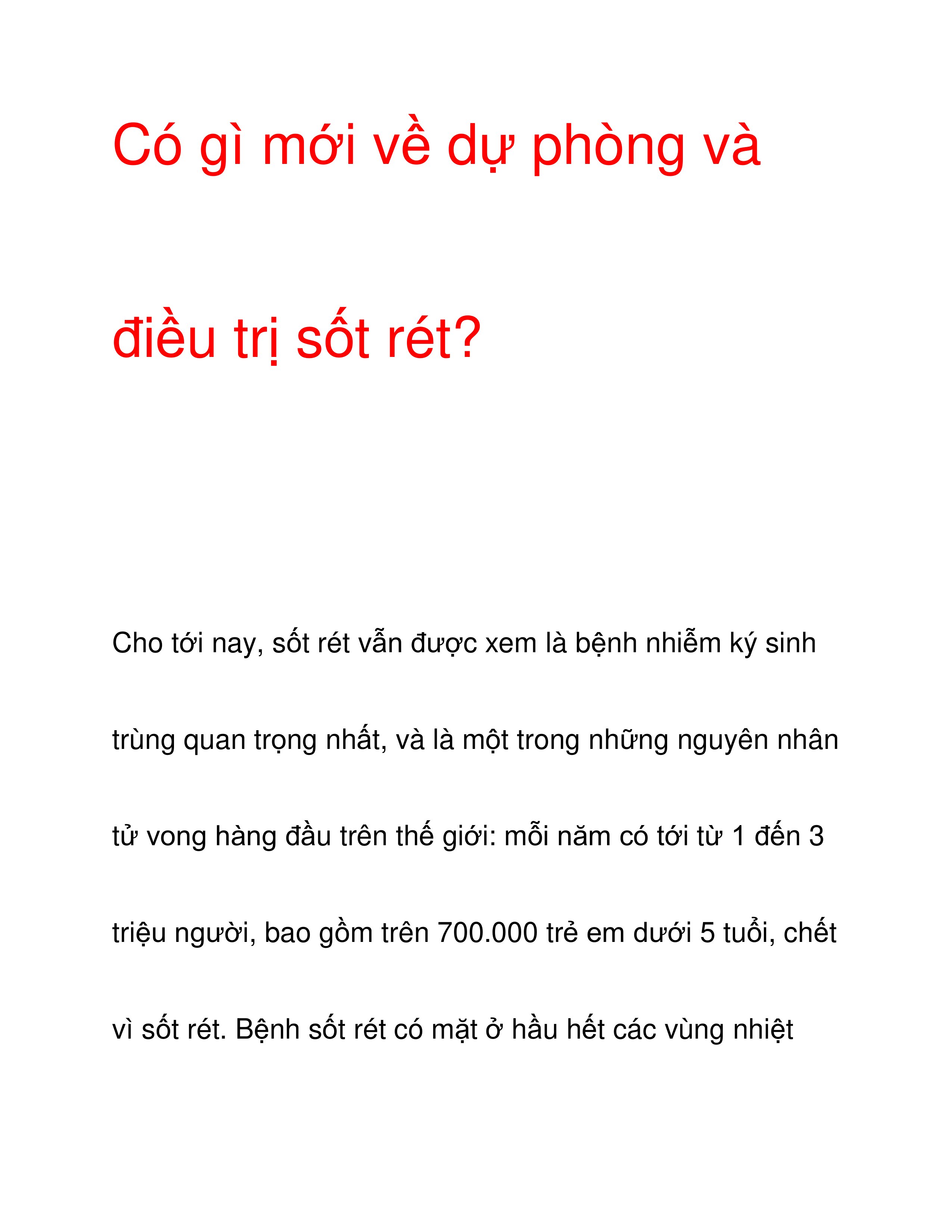 Có gì mới về dự phòng và điều trị sốt rét? docx