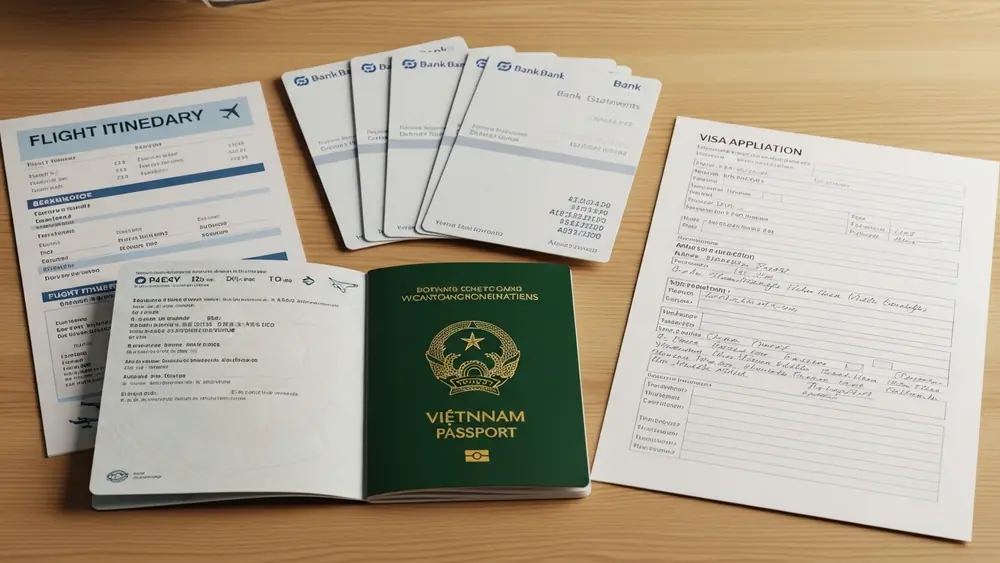 Chuẩn bị hồ sơ xin visa du lịch Trung Quốc tự túc, bao gồm hộ chiếu, lịch trình xin visa du lịch trung quốc và form khai