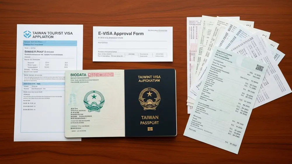 Giao diện khai form evisa đài loan online và các loại giấy tờ chứng minh điều kiện miễn visa đài loan