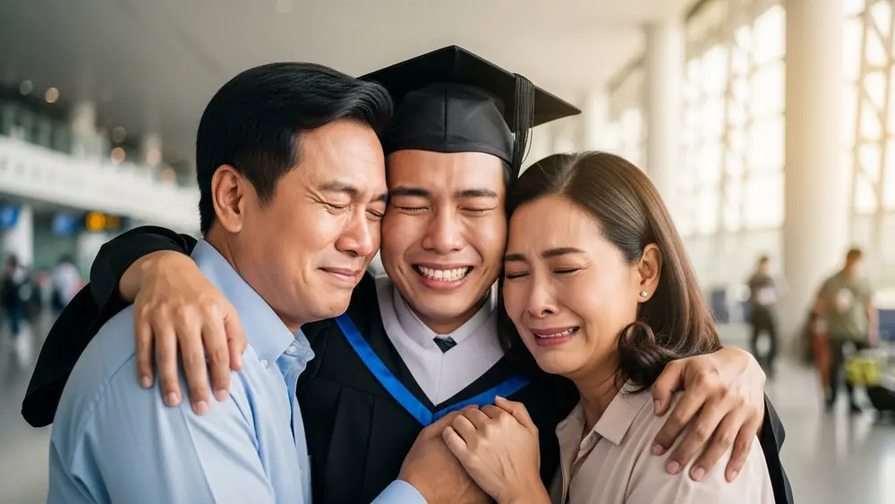 Gia đình đoàn tụ tại sân bay Đài Loan sau khi thành công xin visa thăm thân đài loan