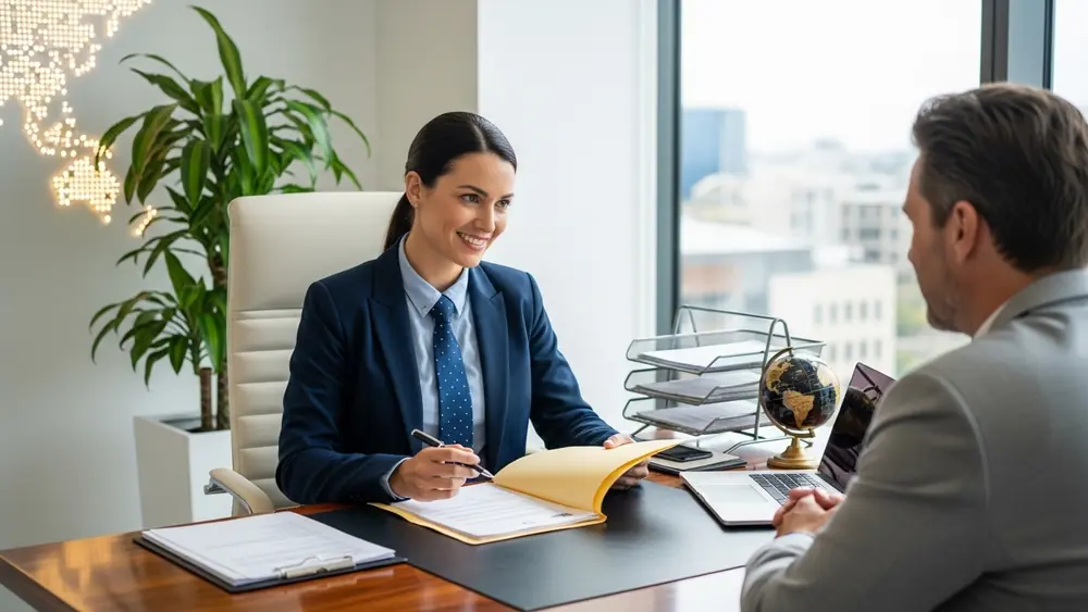 Chuyên viên Giải Pháp Visa đang kiểm tra hồ sơ trước khi hướng dẫn khách hàng cách khai form visa đài loan online