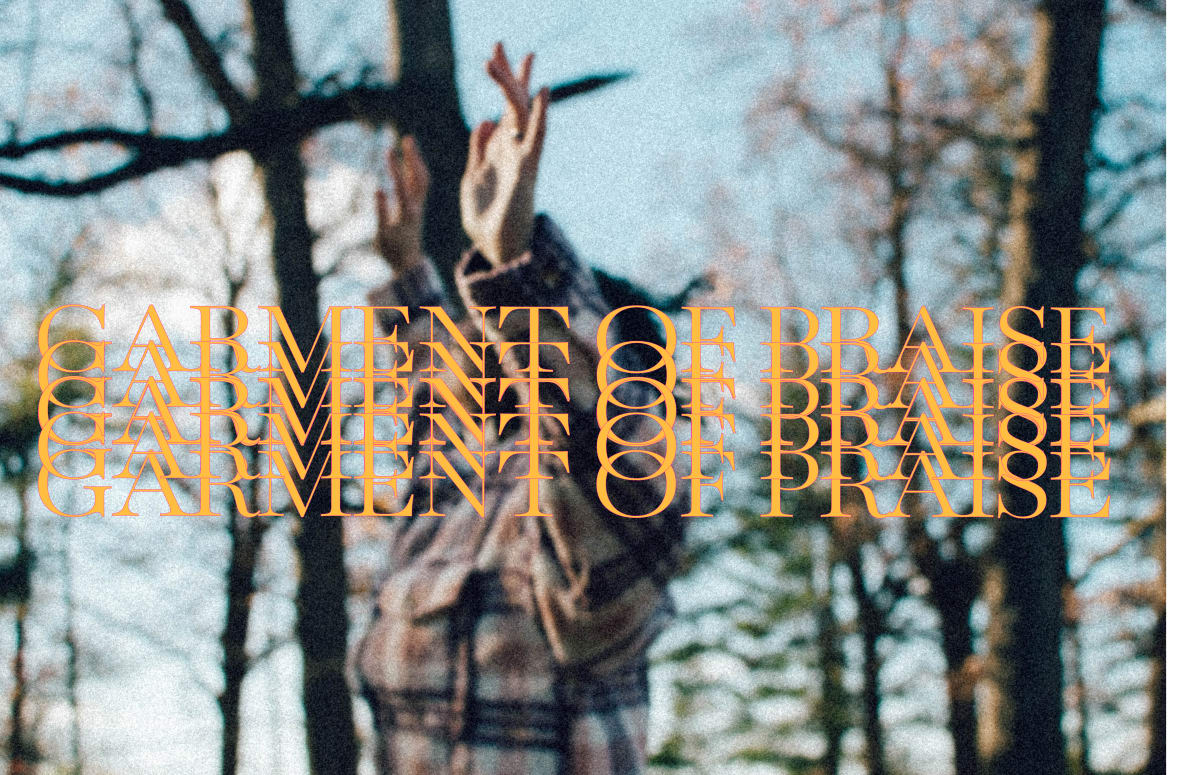 Single cover art: photo with stacked typography, Garment of Praise