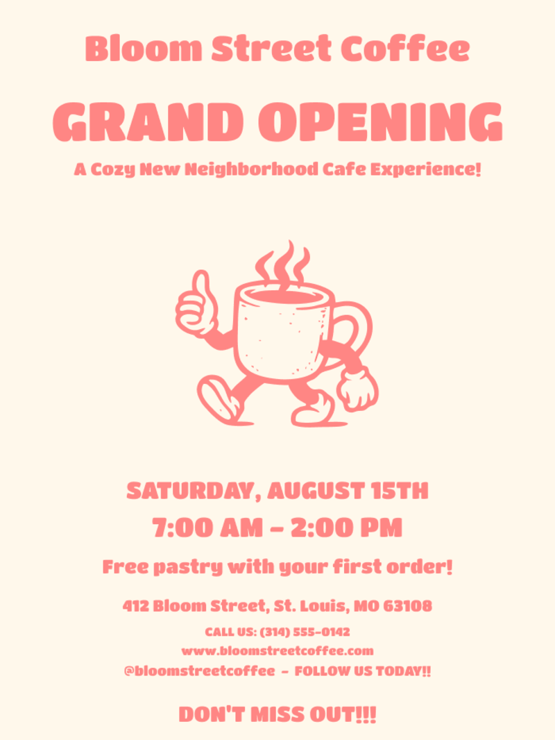 Second version of the flyer: one accent color and a cleaner layout, but still all caps and shouting
