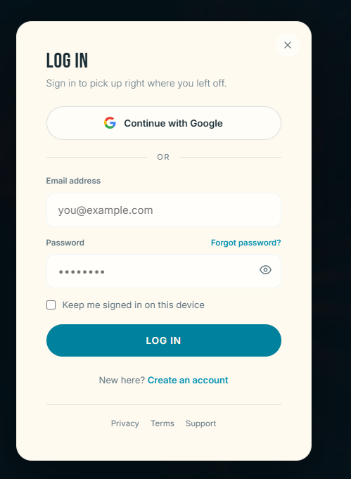 Public website sign up and login