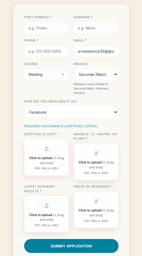 Training application page