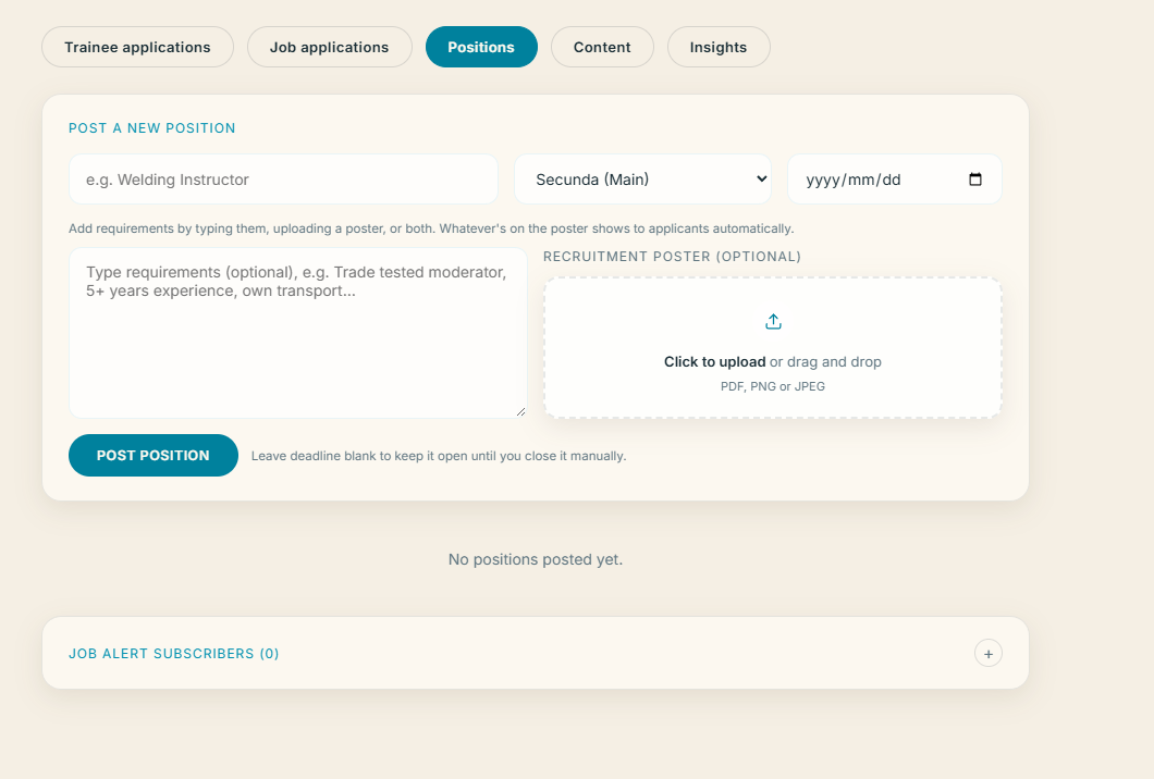 Job application page