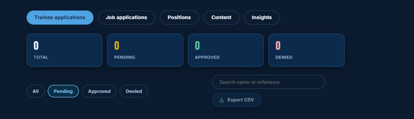 Admin portal navigation