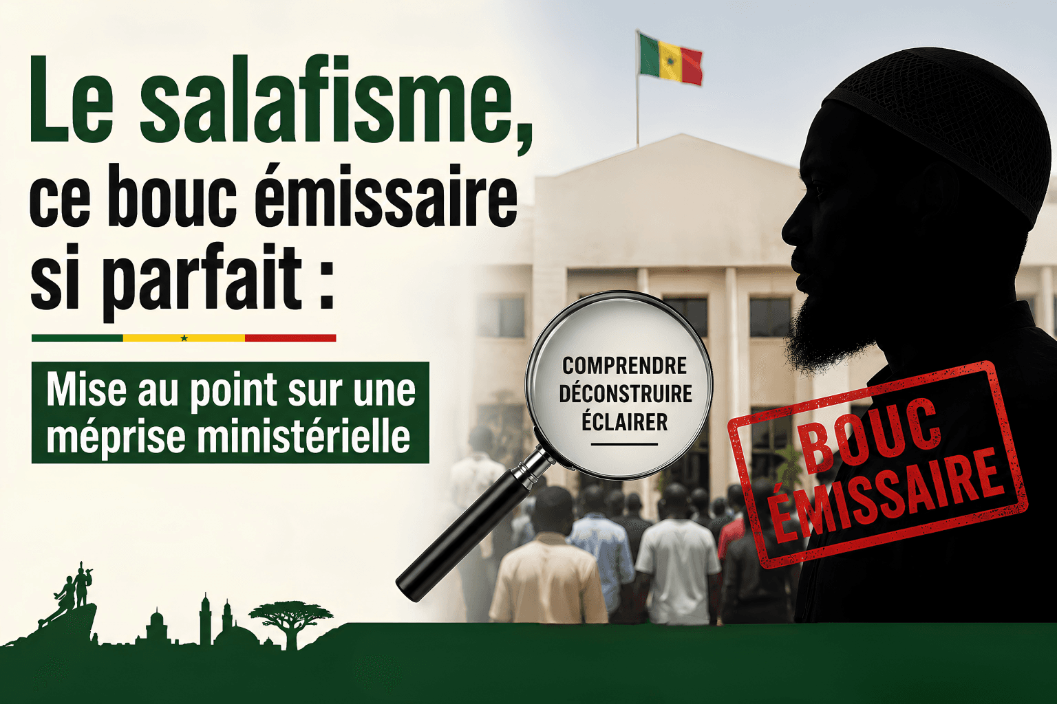 Affiche illustrant un article d'analyse sur le salafisme au Sénégal, invitant à dépasser les préjugés et à privilégier les faits, la justice et le discernement dans le débat public.
