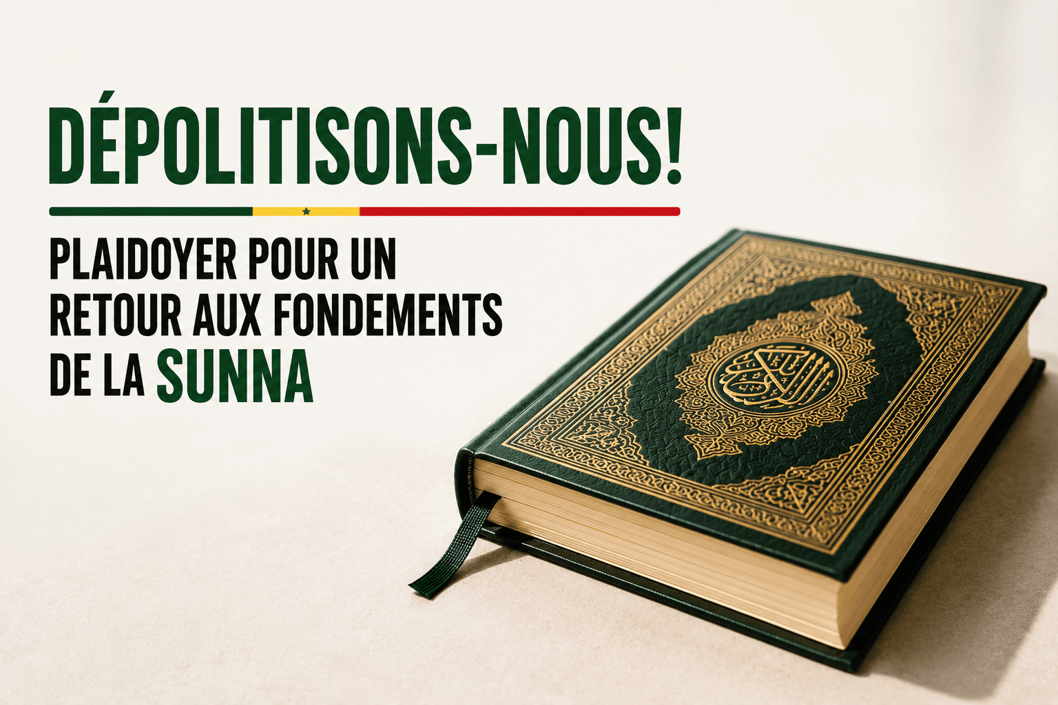 Illustration de l'article « Dépolitisons-nous ! », mettant en avant un Coran et un message appelant au retour aux fondements de la sunna.
