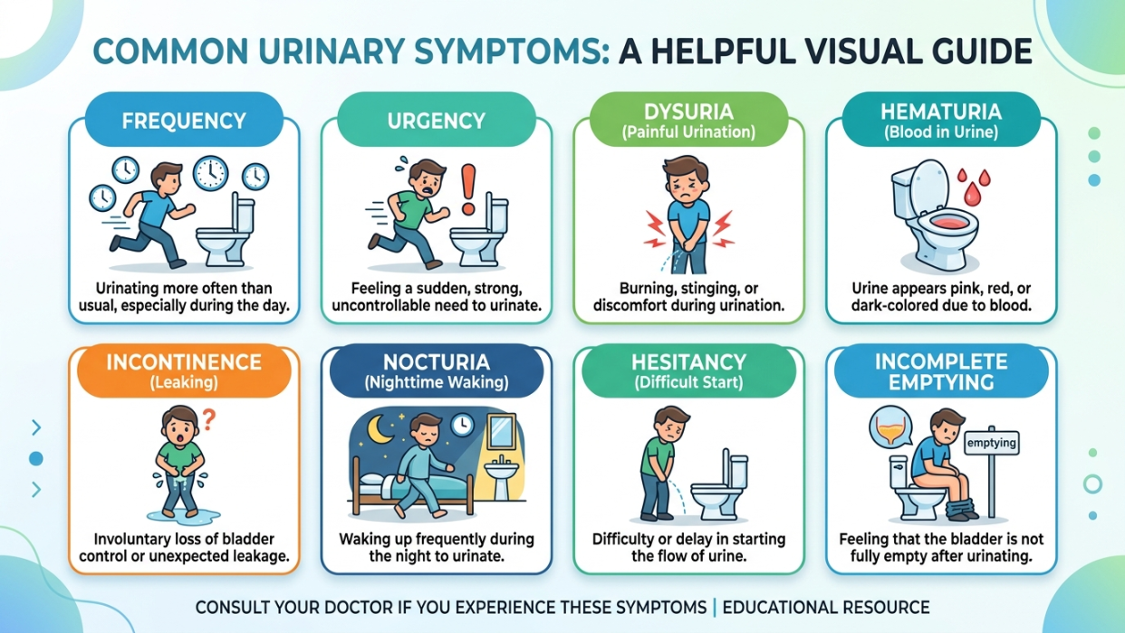 Visual guide detailing common prostate symptoms