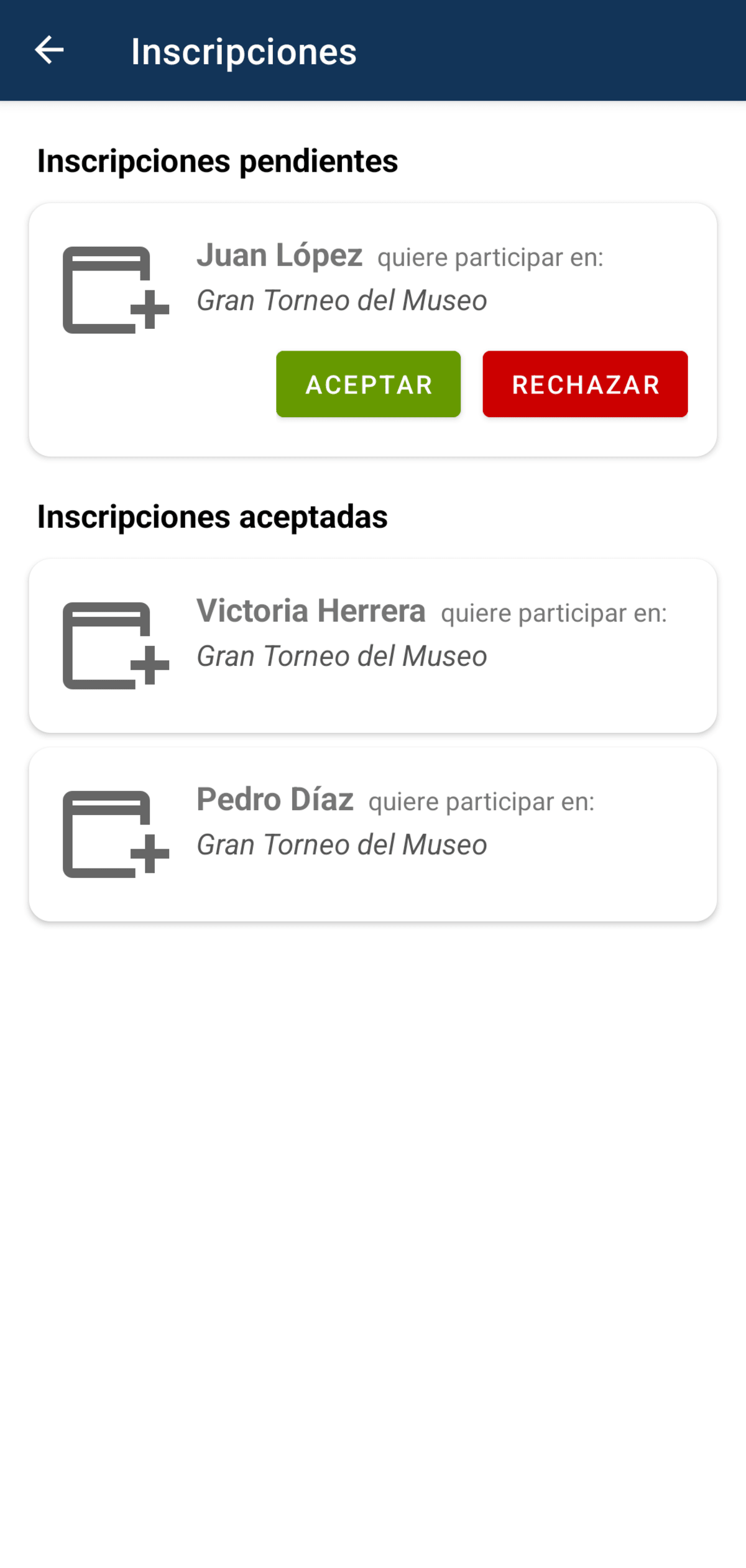 Inscripciones al torneo