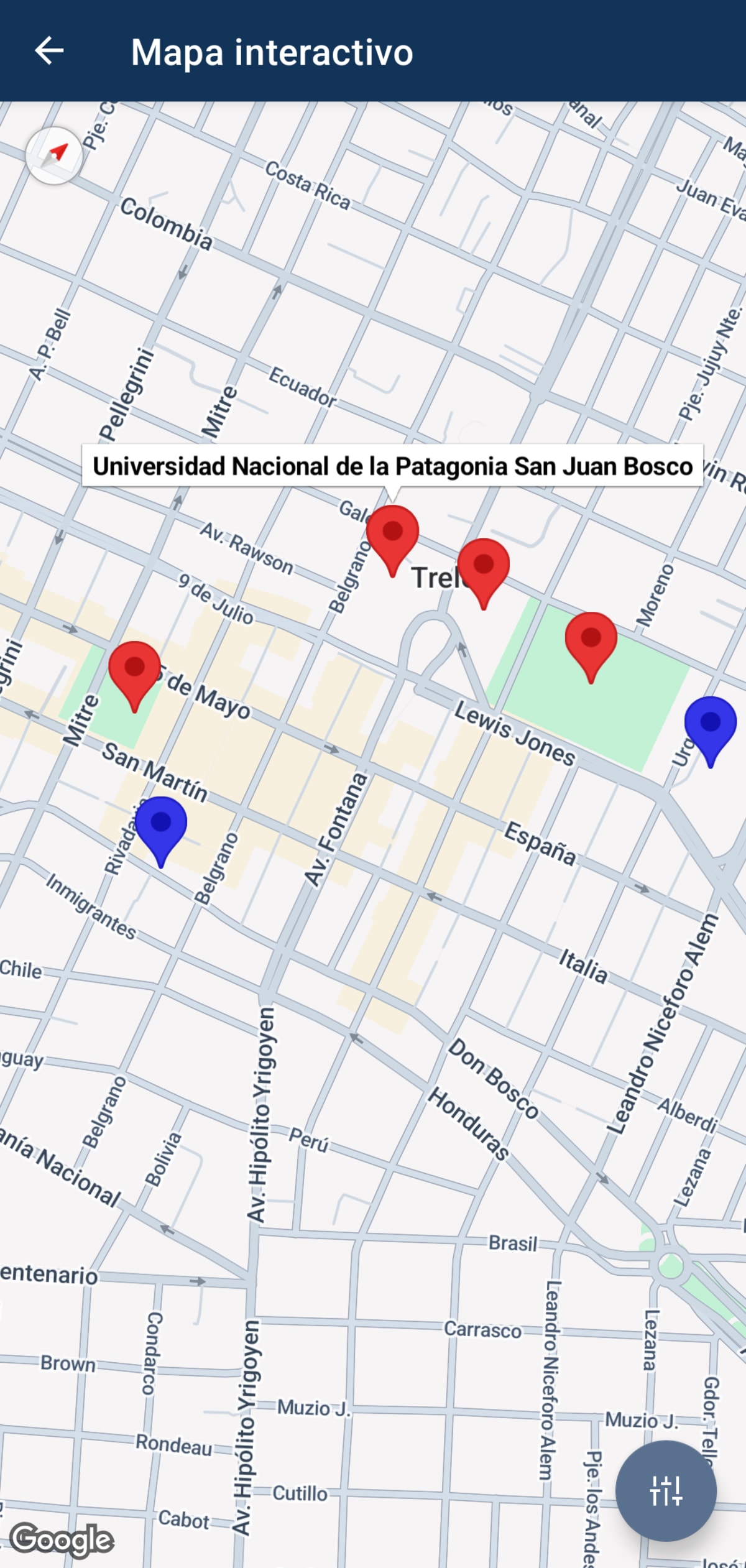 Mapa interactivo de sedes de torneos