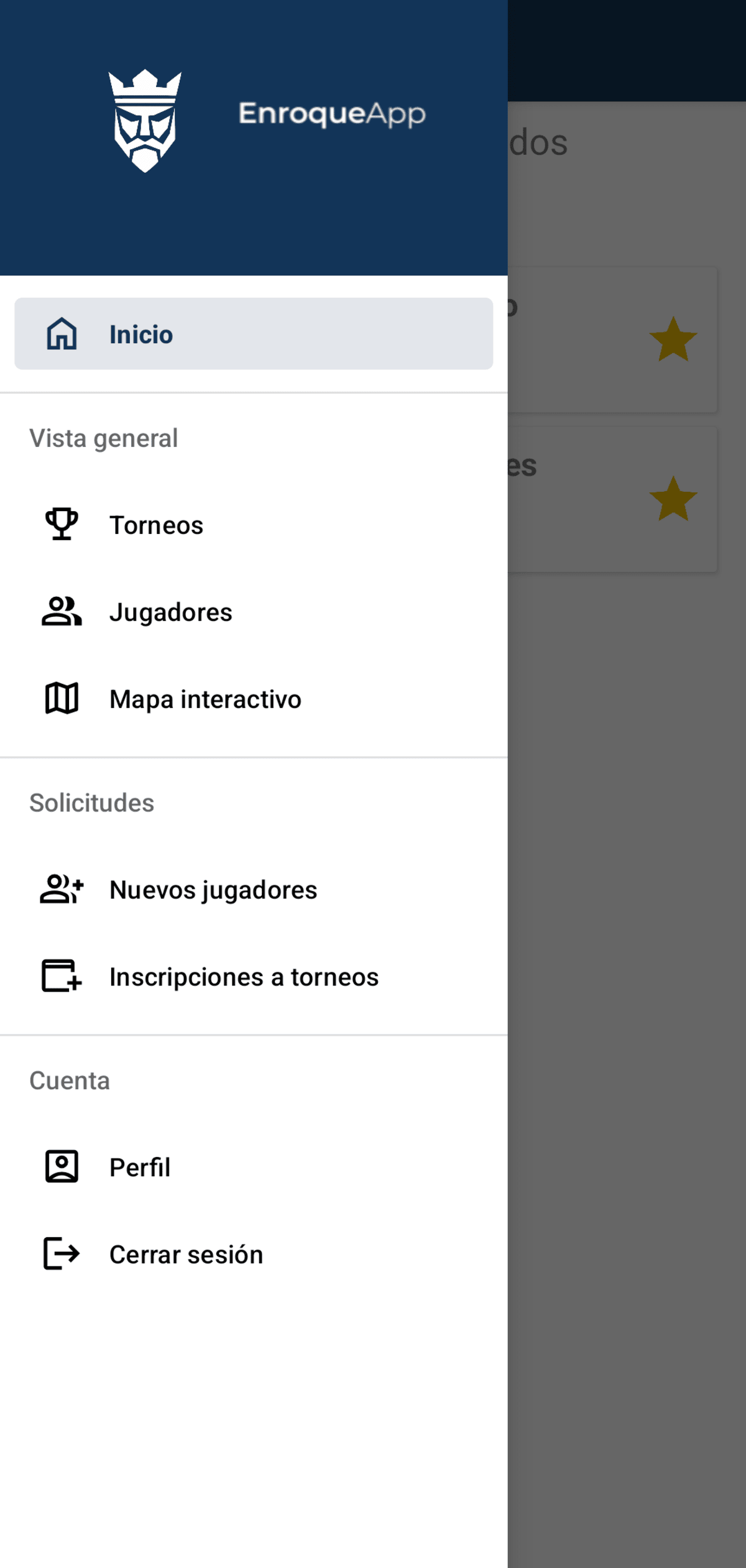 Menú lateral (drawer) de la aplicación