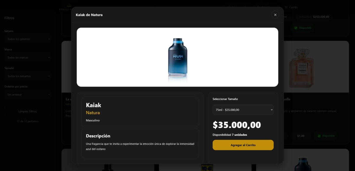 Detalle de un perfume en el frontend