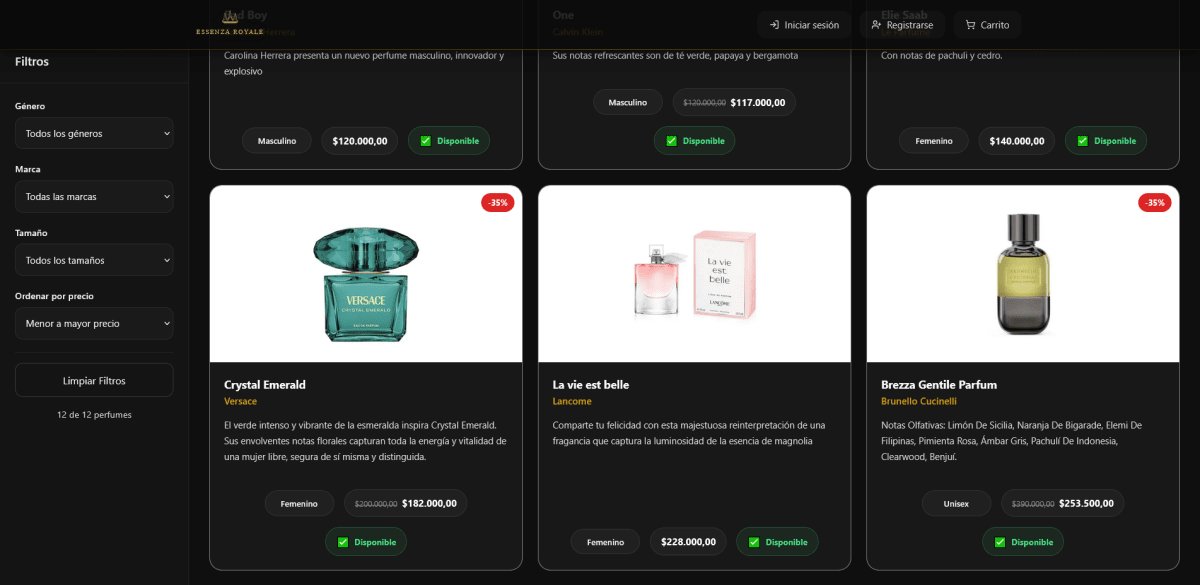 Catálogo de perfumes en el frontend