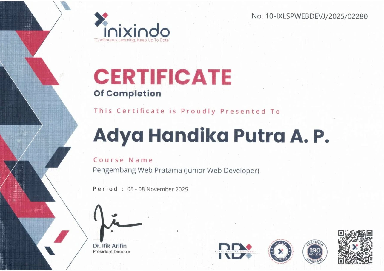 Sertifikat Junior Web Developer - LPK Inixindo