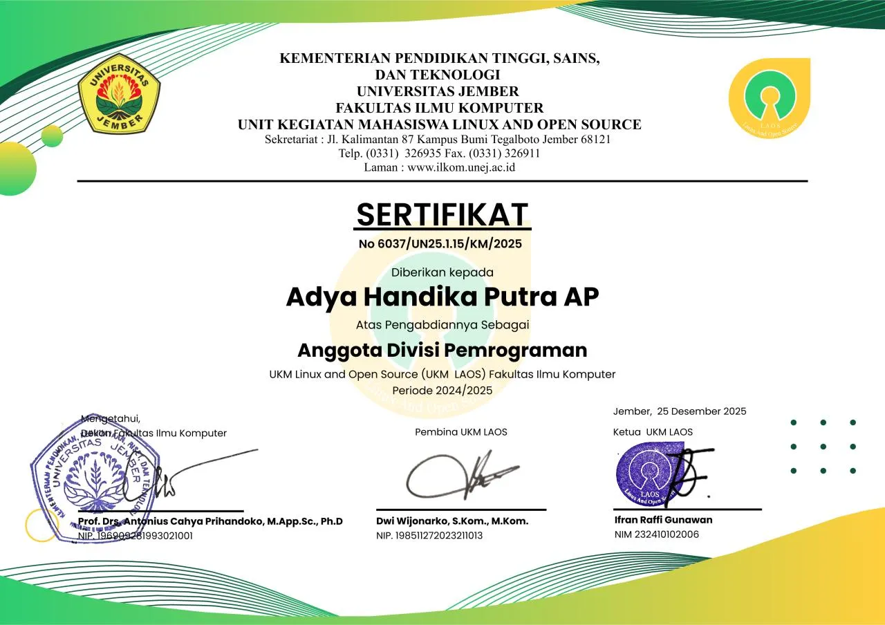 Sertifikat Programming Division Staff - UKM LAOS