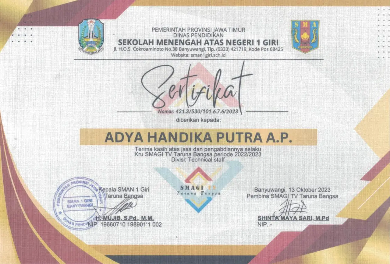 Sertifikat IT Staff SMAGITV - SMAN 1 Giri