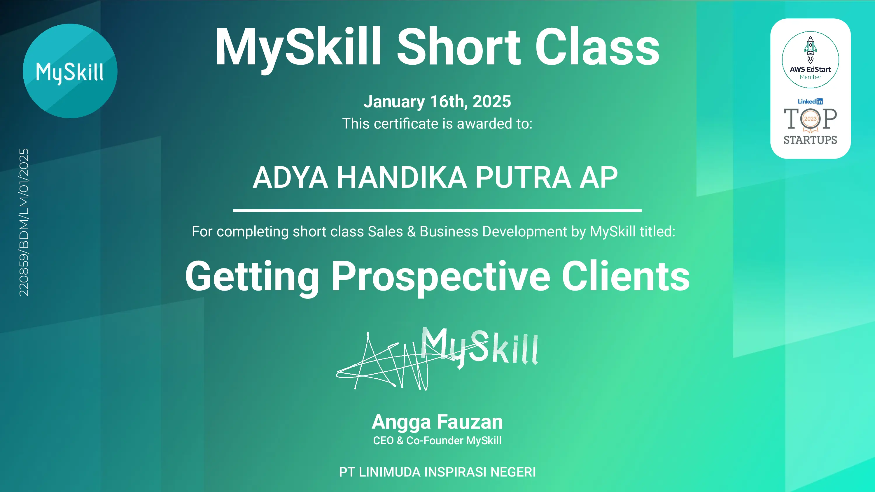 Sertifikat Getting Prospective Clients - MySkill