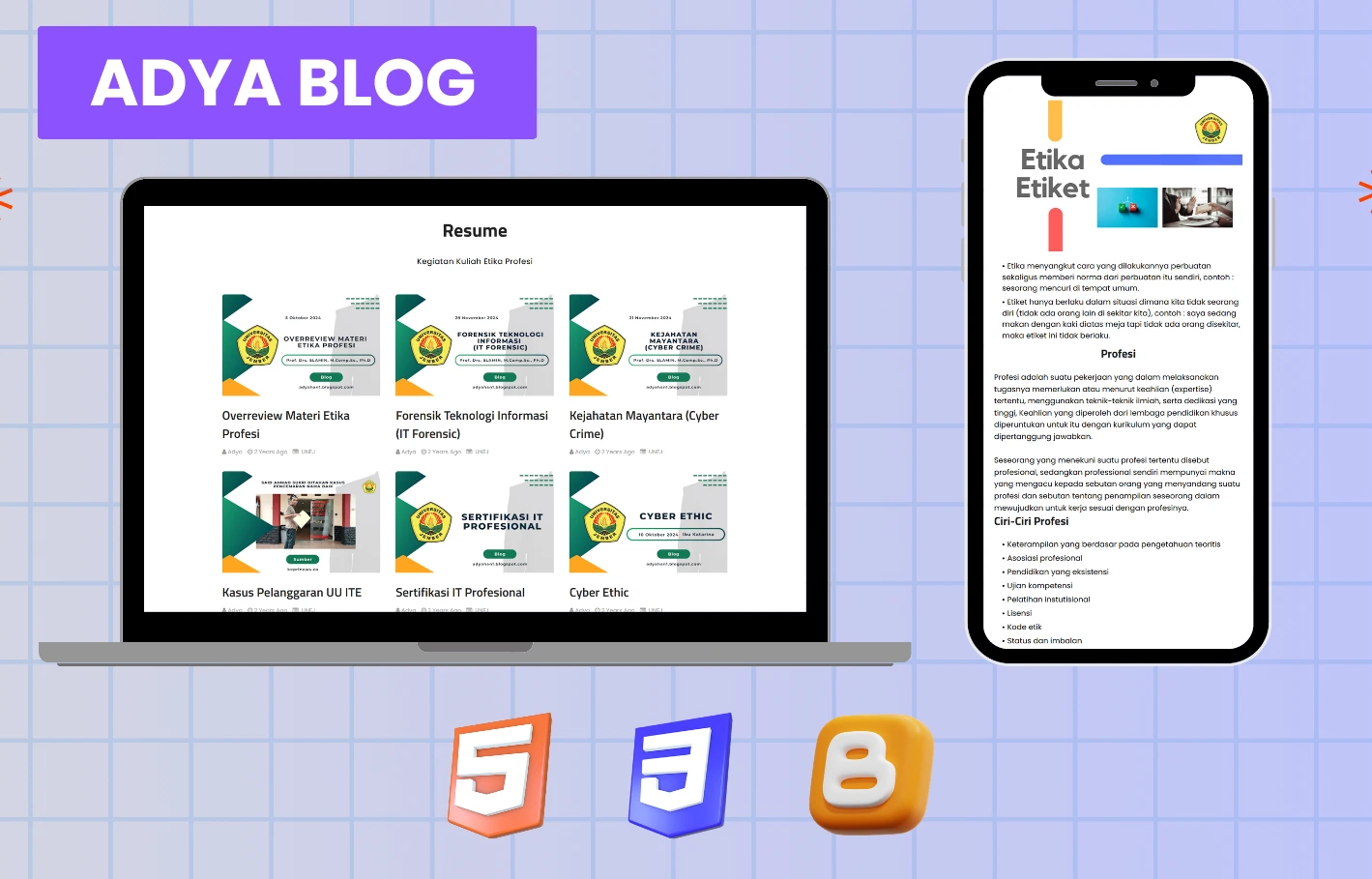 Preview Proyek Adya Blog - Portofolio Adya Handika Putra AP