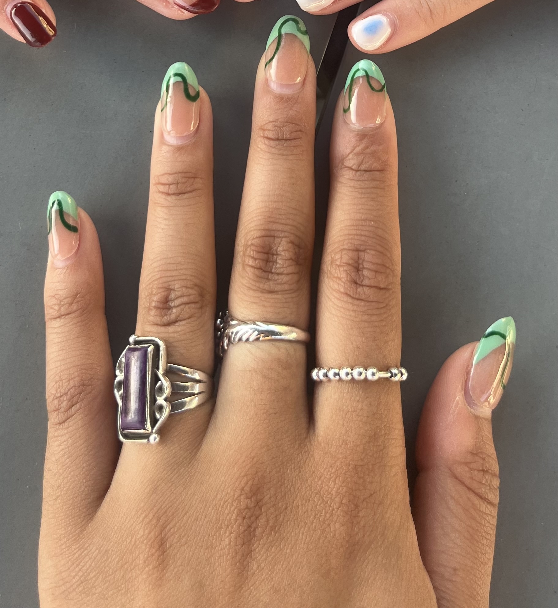Green French Tip with Accents - alternate view