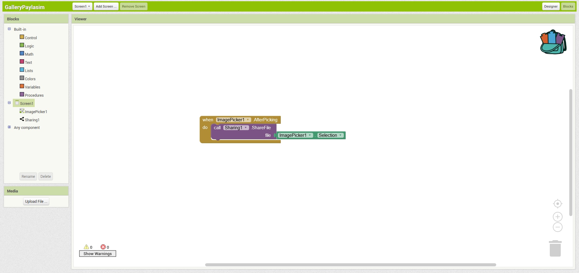App Inventor 2; Galeriden Resim Seçme ve Paylaşma