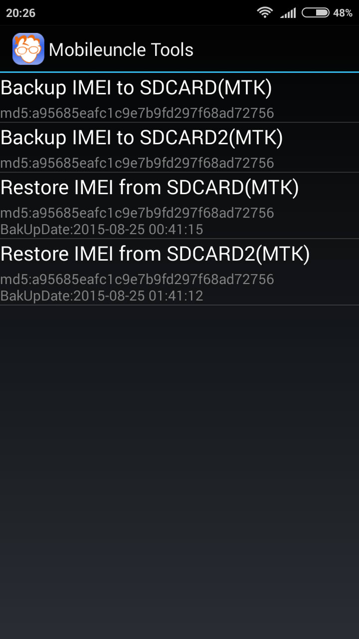 Mobile uncle imei.bak dosyasını kullanarak orjinal imei geri yükleme