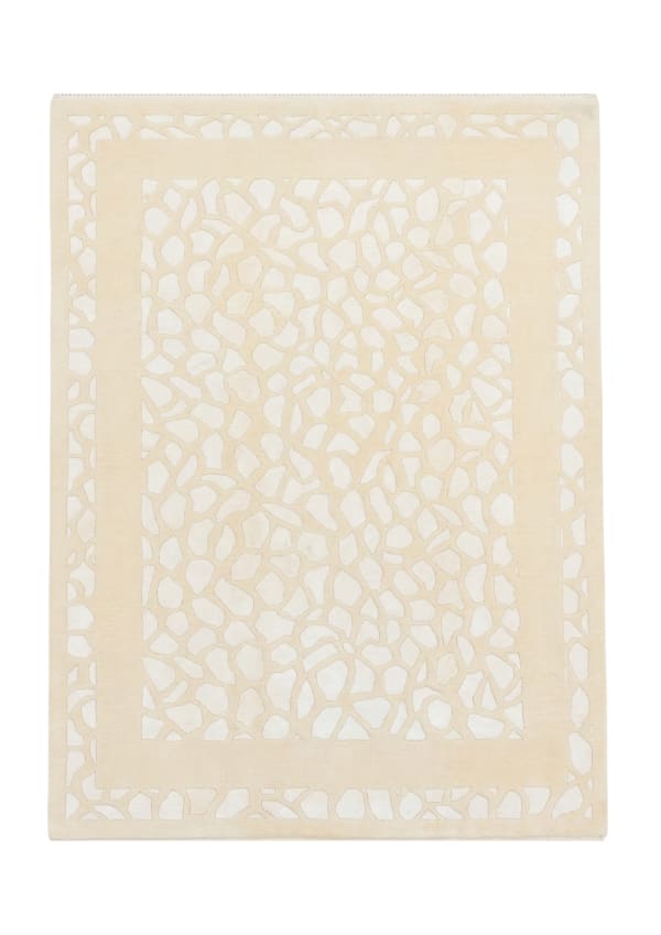 Contemporary Ivory Lattice Silk & Wool Rug, India modern rug, in ivory / cream, Silk & Wool, 183 × 274 cm, Nasim Carpets Malaysia