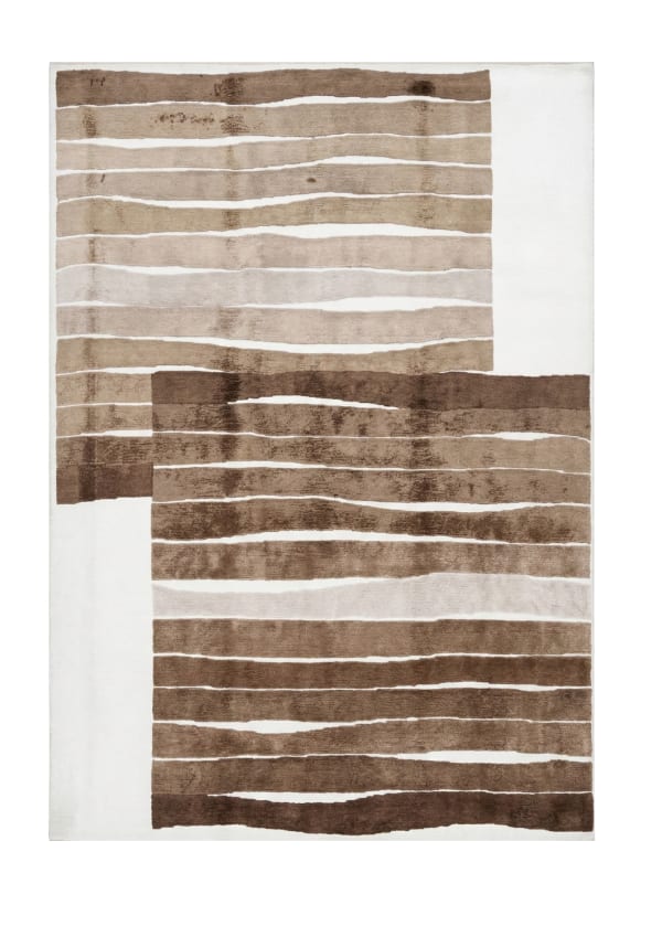 Abstract Stripe Rug, Iran modern rug, in taupe / brown, Silk & Wool, 183 × 274 cm, Nasim Carpets Malaysia