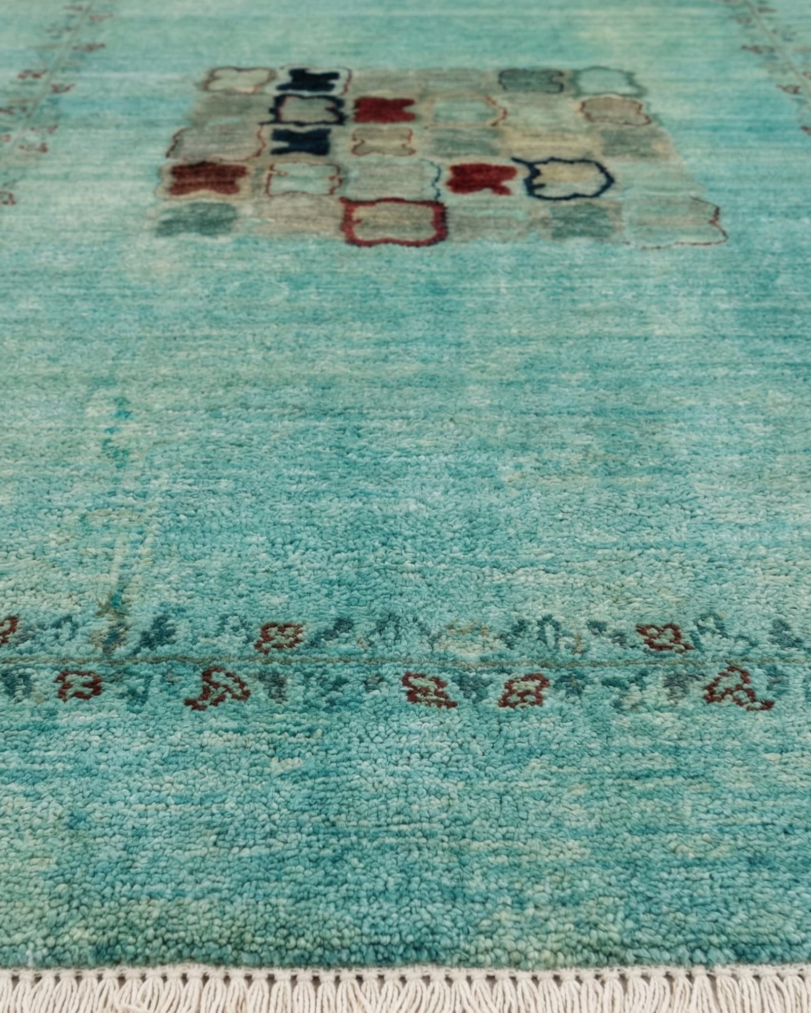 Gabbeh-Style Aqua Field Rug, Iran modern rug, in turquoise / teal, Wool, 183 × 274 cm, Nasim Carpets Malaysia — view 4