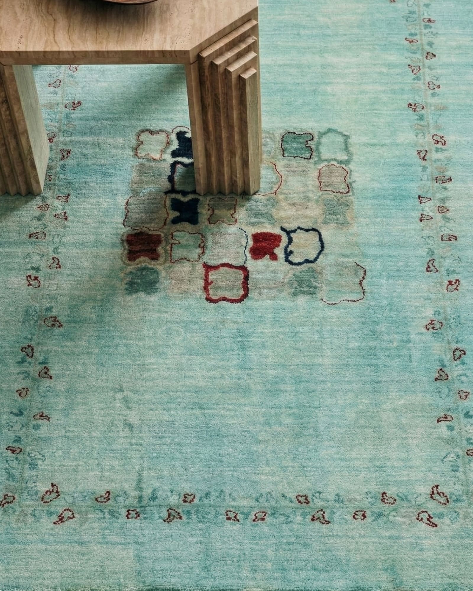 Gabbeh-Style Aqua Field Rug, Iran modern rug, in turquoise / teal, Wool, 183 × 274 cm, Nasim Carpets Malaysia — view 2