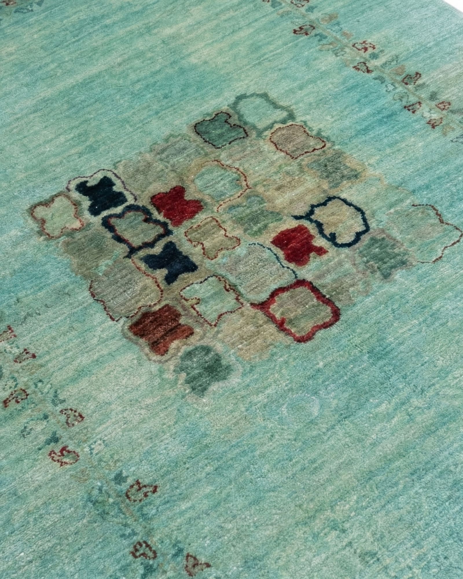Gabbeh-Style Aqua Field Rug, Iran modern rug, in turquoise / teal, Wool, 183 × 274 cm, Nasim Carpets Malaysia — view 3