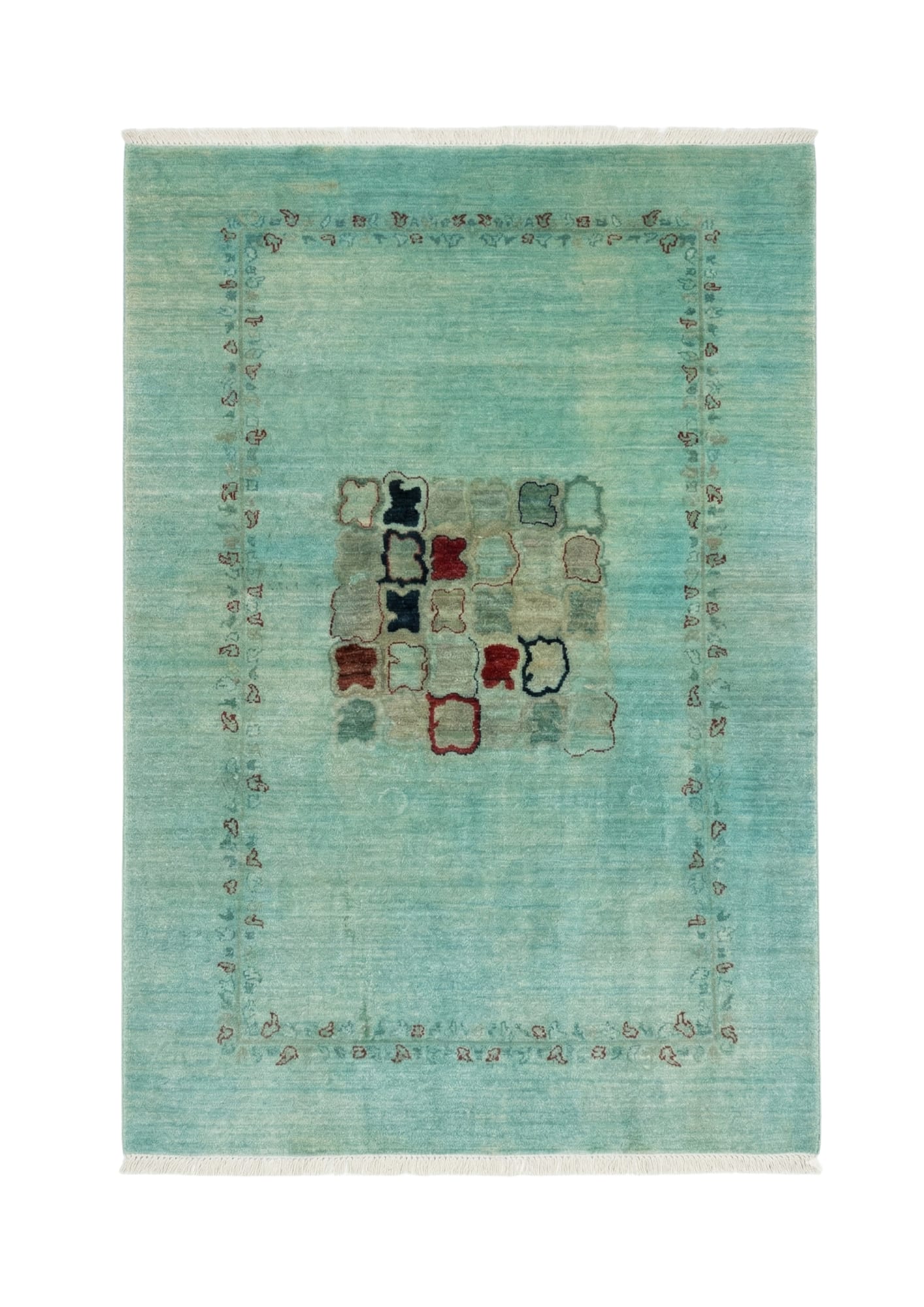 Gabbeh-Style Aqua Field Rug, Iran modern rug, in turquoise / teal, Wool, 183 × 274 cm, Nasim Carpets Malaysia — view 1