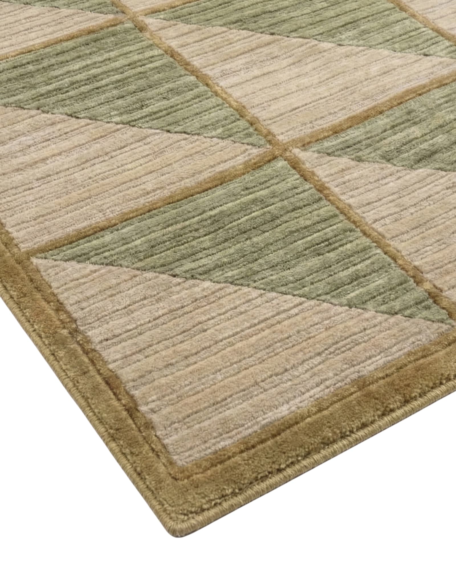 Gabbeh-Style Geometric Grid Rug, Iran modern rug, in green / olive, Silk & Wool, 183 × 274 cm, Nasim Carpets Malaysia — view 4