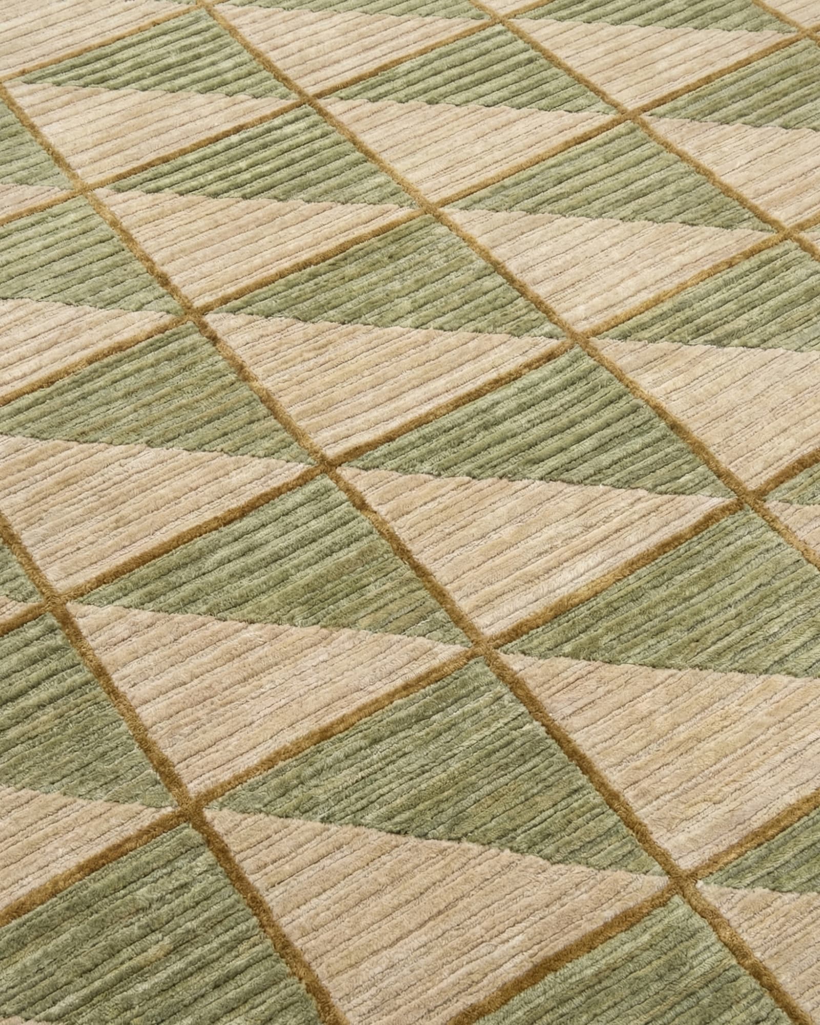 Gabbeh-Style Geometric Grid Rug, Iran modern rug, in green / olive, Silk & Wool, 183 × 274 cm, Nasim Carpets Malaysia — view 3